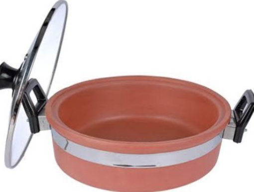 Traditional Clay Kadai with Handles and Glass Lid - 2 Litre